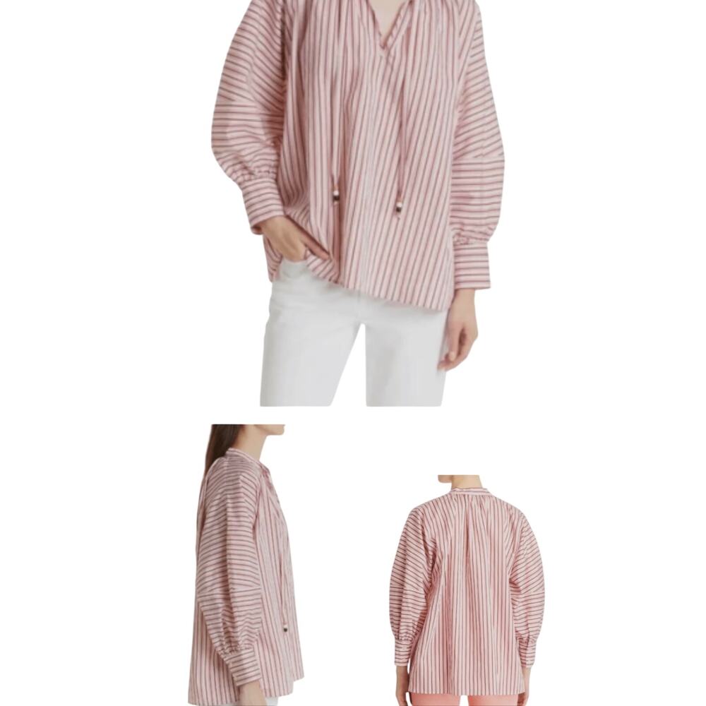 HUGO BOSS Women's Bateco Striped Tie Neck Top in Sienna/Rust Size 14* XL EUC